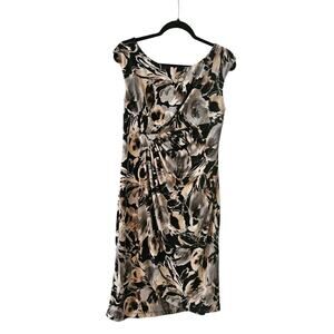 Connected Apparel Dress Size 14 Black Abstract Floral Sleeveless Faux Wrap